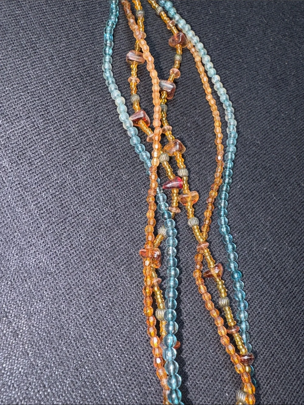 Multistrand Teal and Amber Beaded Pendant Necklace